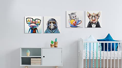 Seven Wall Arts Colorful Animals Wall Art Happy Frog With Glasses Funny Cute Cat Pig Chimp Canvas Paintings Poster Pictures Print Framed Artwork For Bar Kitchen Living Room Office Bathroom Home Décor #TOP3