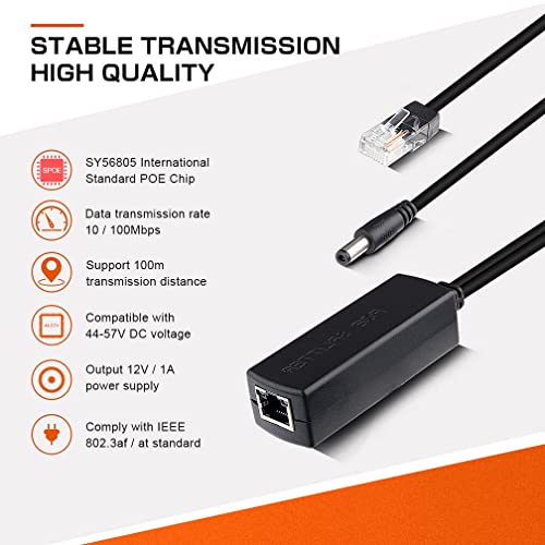 Image of NEXSA Active PoE Splitter Adapter 48V to 12V Power Over Ethernet Converter | Extracts 12V DC power and stable network data from a 48V PoE line. Fully compliant with IEEE 802.3af systems.
