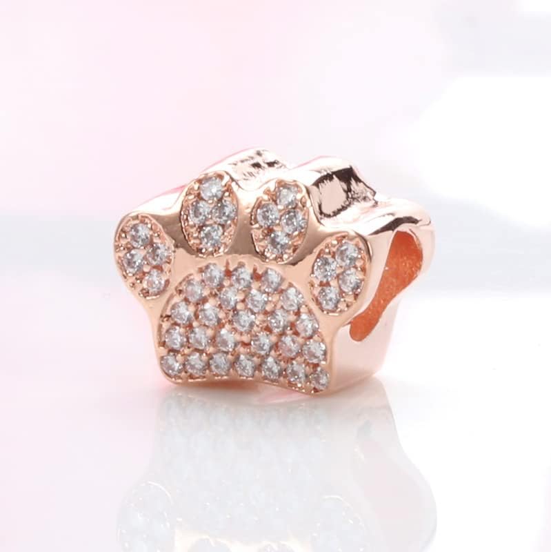 Rose Gold Plated Sparkling Paw Print Charm 925 Sterling Silver Pendant,Jewelry Bead Gift for Women Bracelet&Necklace - Image 3