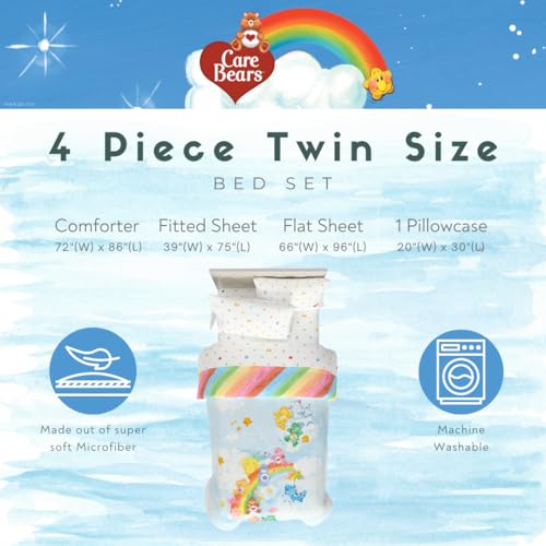 Image of Care Bears Classic Super Soft Cozy Reversible Microfiber Comforter and Sheet Set, 4 Piece Twin Size, (Official Licensed Product) By Franco Collectibles