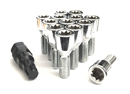 12x1.5 Tuner Lug Bolts 8 Point Key Wheel Locks Chrome (12mmx1.50 Thread Size) (20 Pieces) (24MM Shank)