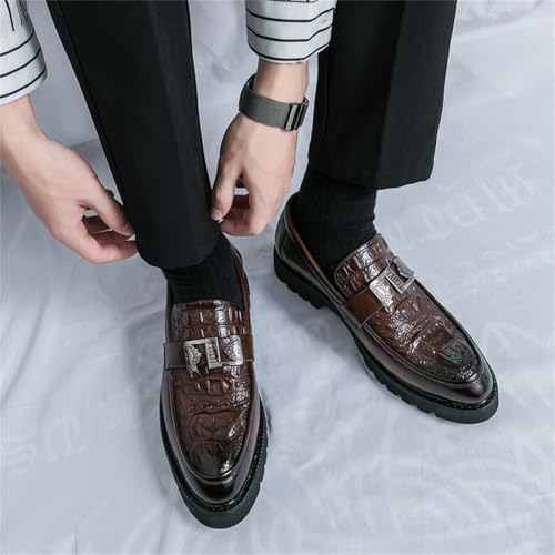Image of Mens Loafers - Crocodile Texture Faux Leather Driving Shoes, Slip On Penny Moccasins for Business & Casual