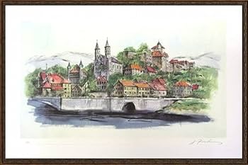 絵画　リトグラフ大　教会のある街　ジェームス・フォード　新品額装　箱付 絵画 リトグラフ大 教会のある街 ジェームス・フォード 新品額装 箱付