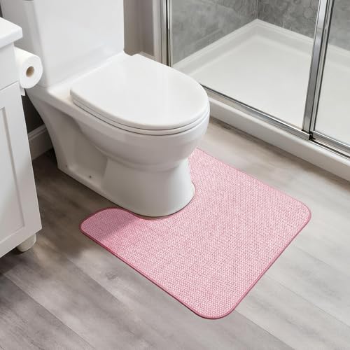 Image of Bosap Toilet Rugs U Shaped Bathroom Rug,Machine Washable Non Slip Quick Dry Super Absorbent Ultra Thin Toilet Mats for Bathroom Toilet.Pink,1'8 inchx2'(20x24inch)