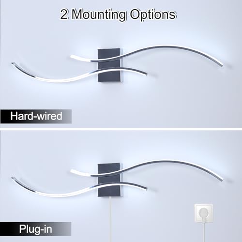Image of CANEOE Modern Led Wall Light, 39inch Chrome Indoor Led Wall Sconce Lighting, Bathroom Vanity Light Fixtures Over Mirror for Living Room Hallway Bedroom Bedside Wall Lamp (Chrome,6000K,2 Packs)
