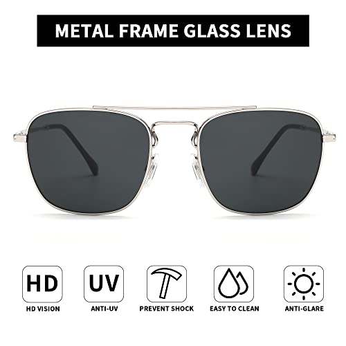 Image of JIM HALO Retro Square Aviator Sunglasses Premium Glass Lens Flat Metal Eyewear Men Women
