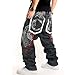 Ruiatoo Mens Jeans Fashion Skateboard Pants Snake Embroidery Baggy Jeans Hip Hop Denim Black Trousers 38