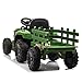 TOBBI Kids Electric Ride On Toy Tractor, 12v Battery-Powered 4 Wheels Ride On Car with Trailer, 35W Dual Motors/3-Gear-Shift/LED Lights/USB Audio Functions for Toddlers 3-6 Years-Dark Green