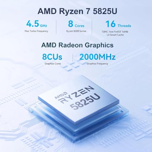 Image of Beelink EQR5 Mini PC AMD Ryzen 5 5825U, 16GB DDR4 500GB PCIe3.0 SSD, Mini Computer Support WiFi 6 / BT5.2 / Dual HDMI /Built-in Power Supply, Home Office Desktop Computer