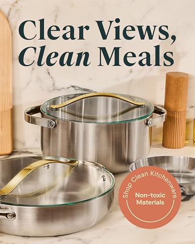 Image of Caraway Iconics Glass Lids Set for Pots and Pans - Made With Tempered Glass - Sized to Fit Caraway Ceramic-Coated & Stainless Steel Cookware - Includes 4 Sizes - 7 inch, 8 inch, 10.5 inch, & 11.8 inch