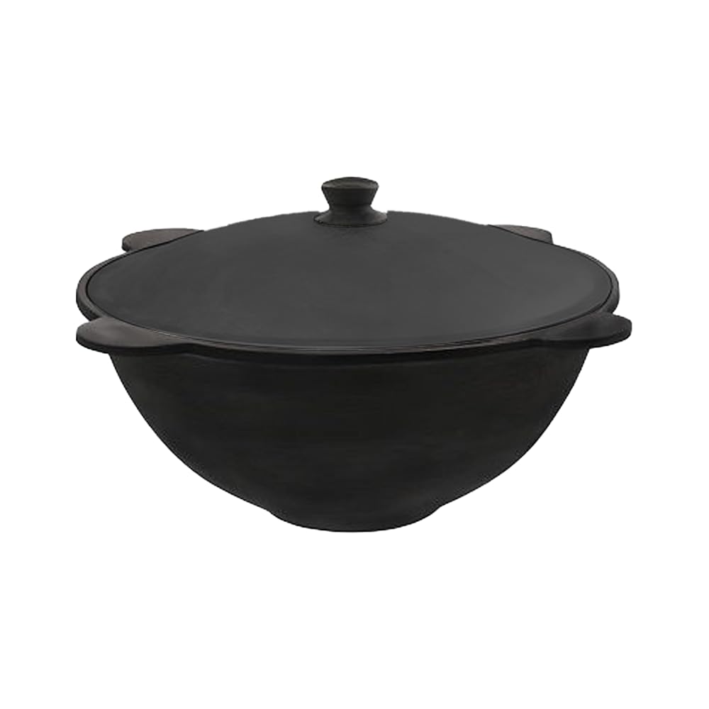 Gusseisen Kazan mit Deckel aus Aluminiumguss, flacher Boden,Usbekischer Topf, WOK, Kasan, Camping Topf, Feuerofen, BBQ Dutch Oven, Gulaschkanone, Schmortopf mit Deckel (6 L)
