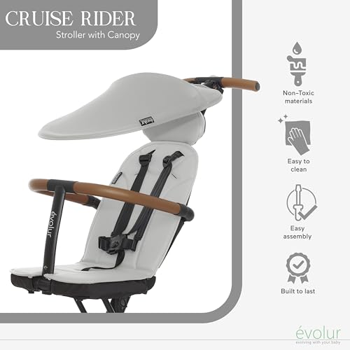 Image of evolur Cruise Rider Stroller with Canopy, Lightweight Umbrella Stroller with Compact Fold, Easy to Carry Travel Stroller - Koala Gray