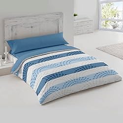 Fundas Nordicas Westwing MERCURY TEXTIL- Juego de Funda Nórdica 100% Microfibra Extra Suave, 3 Piezas Funda Nórdica para Edredón + Sábana Bajera + Funda de Almohada con Cremallera Oculta (Círculos Azul, Cama 135)