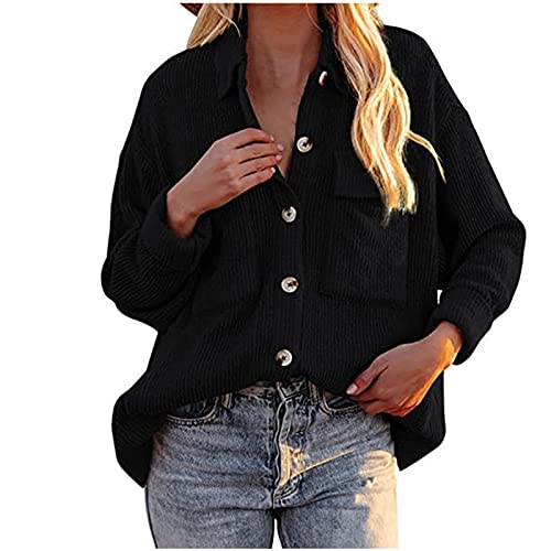 Sisifa Damen Cord Shacket Shirt Button Down Hemd Lässige Langarm Oberteile...