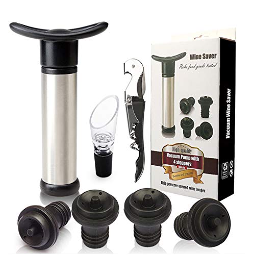 Wine Tools Wine Stoppers Pourer Wine saver 4 Wine Stoppers Wine Saver Vacuum Pump Stainless Steel 7pcs - Thumbnail 4