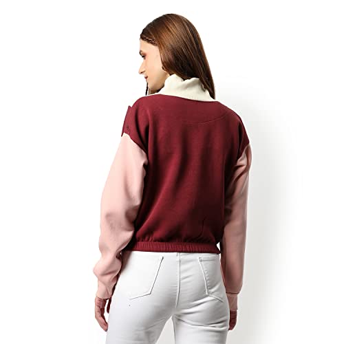 Image of PINACOLADA Women's Colorblock Sweatshirt with Ribbed Hem for Casual Wear | Low-High Neck | Long Sleeve | Button Closure | Cotton Sweatshirt Crafted with Comfort Fit for Everyday Wear