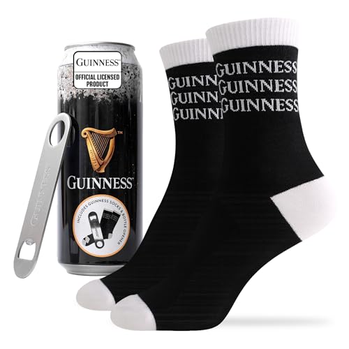 Guinness Gift Set - Novelty Tin Gift Beer Can Shaped with Guinness Branded Accessories - Bottle Opener & Adult One Size Cotton Socks - Beer Lovers Gifts for Men Who Have Everything Fathers Day