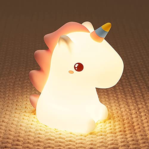 MCHERRY Unicorn Night Light for Girls Bedroom Unicorns Gifts for Girls Cute Night Lights for Kids Room Squishy Silicone Nursery Lamp LED Color Changing USB Rechargeable Baby Toddler Decor