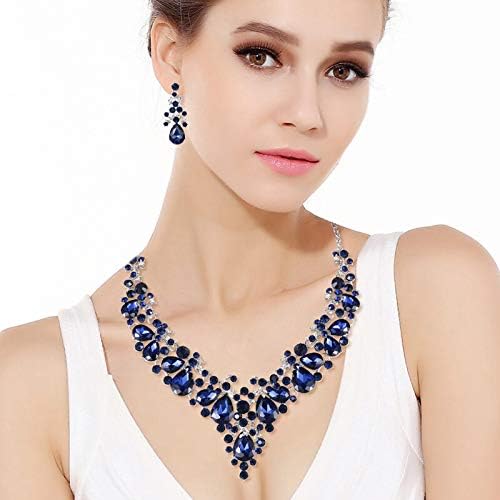 Miniatura 2 de EVER FAITH Juego de aretes de collar de lágrima de cristal elegante para mujer Cristal