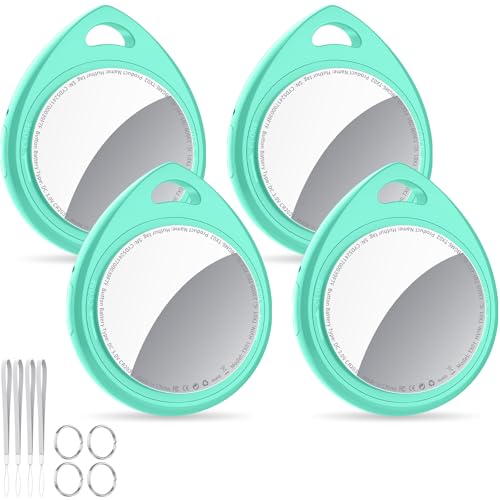 QCOQ® Air Tags Lot de 4 Cyan Menthe, Traceur Bluetooth Anti-Perte avec Batterie Remplaçable, Compatible avec l’App Localiser (iOS), Balise Intelligente...