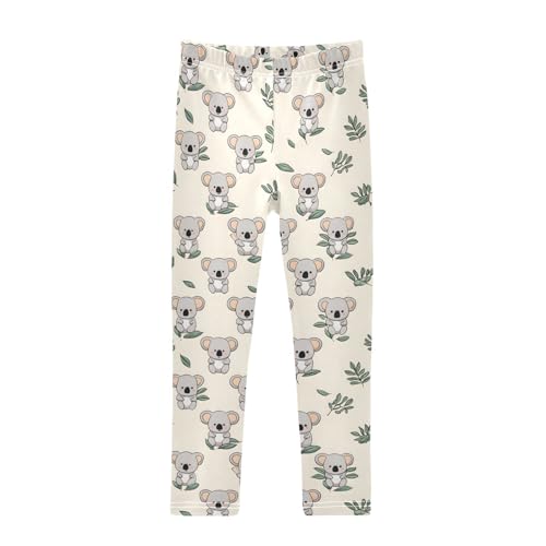 Koala Bear Green Leaf Girls Leggings Soft Stretch Workout Yoga Dance Pants for Kids Casual Tights