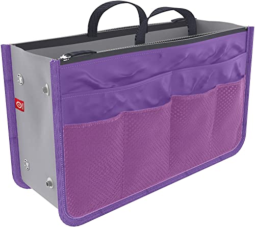 Ducomi Organizer Borsa Donna con Interno Capiente - Organizzatore Bag con 13 Tasche per Viaggio - Fit Espandibile Ampia Tasca Interna, Doppio Manico (Standard, Purple)
