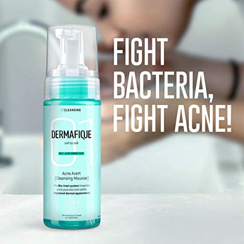 Image of Dermafique Acne Avert Cleansing Mousse Foaming Face Wash, 150 ml for Acne Prone Skin, Suits Oily Dry Skin with Salicylic acid - Paraben-Free, SLES-free - Cleanses Pores, Clears Out Excess Sebum