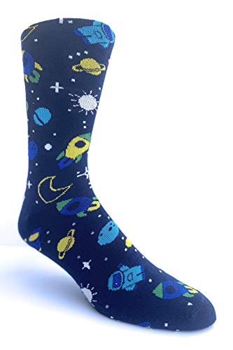 Enrico Milano Men's Novelty Outer Space Socks in Navy, Novelty Rocketship...