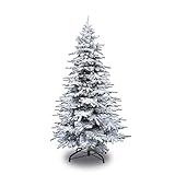 Diseño flocado de nieve: inspira la alegría navideña esta temporada con un árbol de Navidad flocado que ayuda a que la temporada se sienta completa; equipado con ramas resistentes, lo suficientemente fuerte como para sostener guirnaldas y todos tus adornos favoritos para un aspecto personalizado
