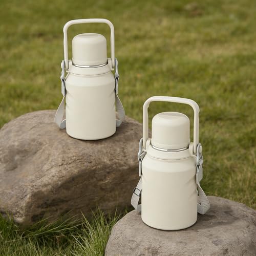 Image of 800 /1200 /1500ml Large Capacity 316 Stainless Steel 3-in-1 Lid Vacuum Insulated Handheld Water Bottle Portable Leak-Proof for Office Sports Outdoor as New Year /Valentines Gifts for Family Friends