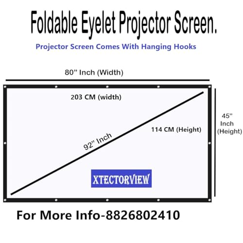 Image of 92 Inches Diagonal Foldable Projector Screen 16:9 Aspect Ratio (80 inch(W) X 45 inch(H)) HD, 4K, Full White Matte Projection | Easy Carry | Anti-Crease Viewing for Home Movies, Office, Classroom