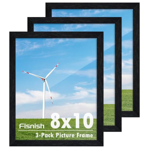Fisnish 8x10 Picture Frame Set of 3 for Tabletop Display Horizontal or Vertical Wall Mounting Black