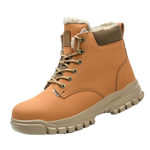 Botas para hombre, aisladas, antipinchazos, zapatos de seguridad de trabajo, antideslizantes, para construcción, botas de trabajo de piel suave, Amarillo, 39 1/3 EU
