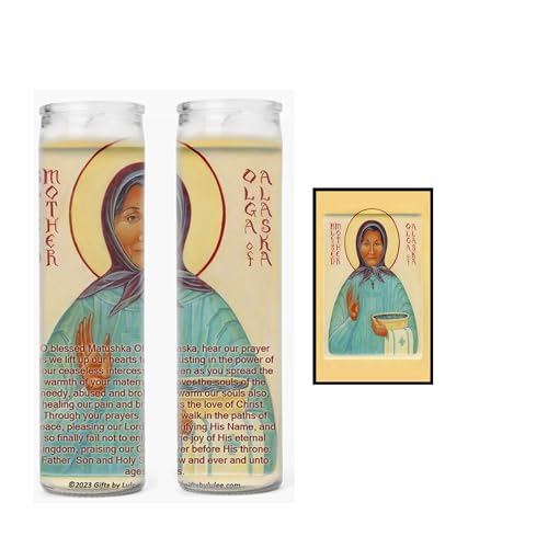 Blessed Mother MATUSHKA OLGA of ALASKA Two or Four Glass Candles available with or without prayer card (2 Candles + HC)