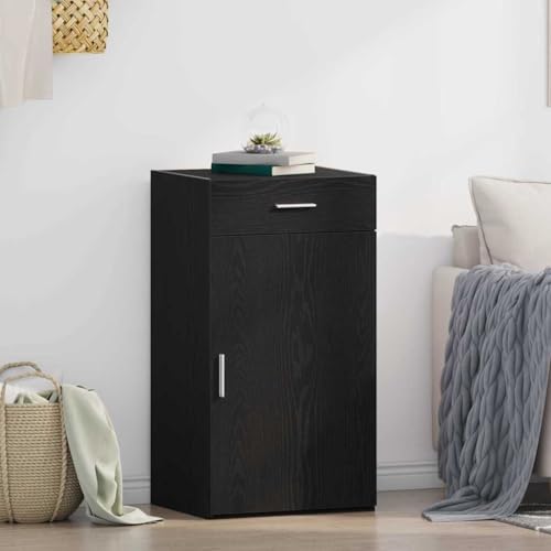 YuuSsea Aparador de madera de roble negro, 50 x 42,5 x 93 cm, con cajón y puerta, armario de buffet rústico para comedor, salón, pasillo, mucho espacio de almacenamiento