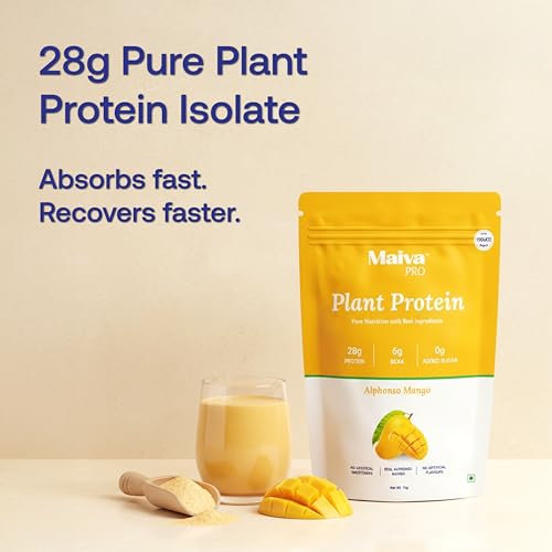 Image of Maiva Pro | Plant Protein Isolate - Alphonso Mango - 250gm | 28g Protein, 6g BCAA | All Essential Amino Acids | Gut Friendly, Easy to Digest | Vegan, Dairy Free, No Preservatives