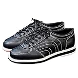 FJJLOVE Herren Damen Bowlingschuhe, Synthetische Lederschüssel Trainer Schnüre Leichte Schüsseln Schuhe,Schwarz,44 EU