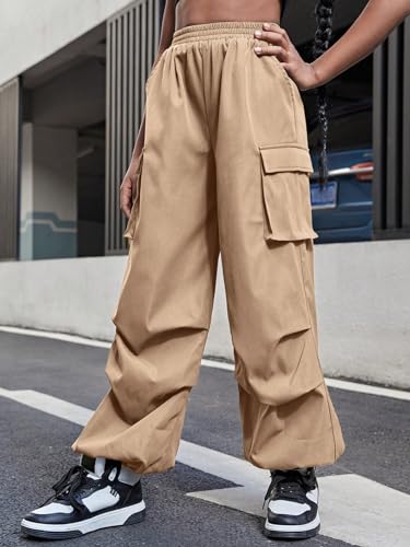 Image of OYOANGLE Girl's Y2K Cargo Pants Elastic Waist Jogger Pants Trousers with Pocket