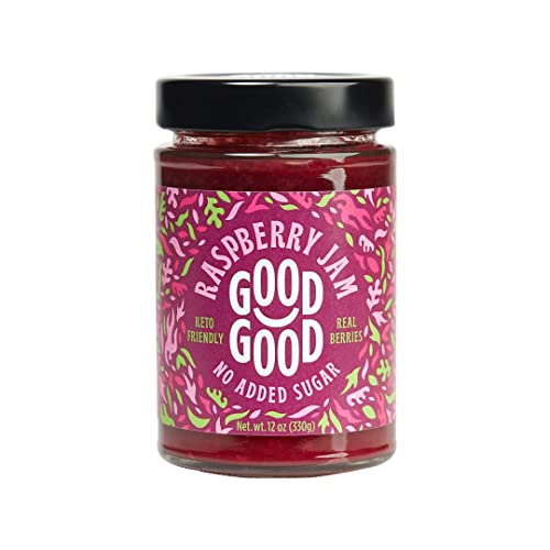 GOOD GOOD Raspberry Jam - No Added Sugar - Low Calorie - Gluten Free and Vegan - Diabetic and Keto Friendly - 12oz / 330g (Pack of 1)