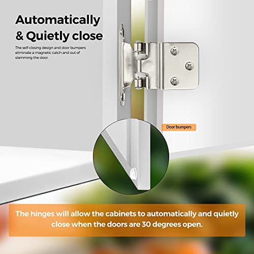 Image of Ravinte 60 Pack 30 Pairs 3 /8 Inch Inset Cabinet Door Hinges Kitchen Satin Nickel Semi-Concealed Face Mount Self-Closing Cabinet Hinges with Bumpers & Screwdriver