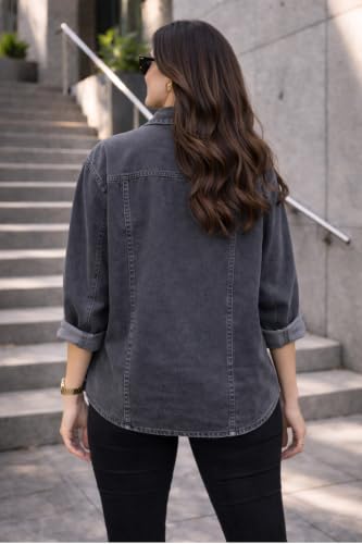 Image of FUNDAY FASHION Women Oversized Fit Solid Casual Denim Shirt