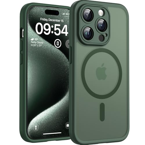 TOCOL für iPhone 15 Pro Hülle für Magsafe Vollständiger Kameraschutz Stoßfest Kratzfest Transluzente Rückseite Magnetisch Handyhülle für iPhone 15 Pro Case Alpengrün