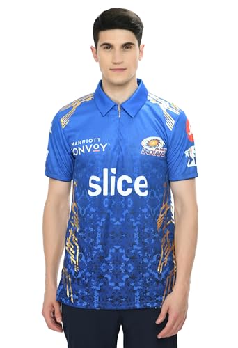 Image of playR x MI Match Jersey 2022 - Plain Men's Regular Fit Athletic T-Shirt for Men, Breathable, Durable Activewear for Running, Training, Cricket & Match Day - All Season