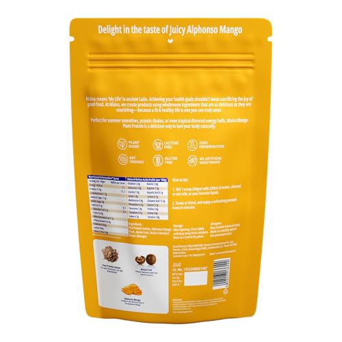 Image of Maiva Pro | Plant Protein Isolate - Alphonso Mango - 250gm | 28g Protein, 6g BCAA | All Essential Amino Acids | Gut Friendly, Easy to Digest | Vegan, Dairy Free, No Preservatives