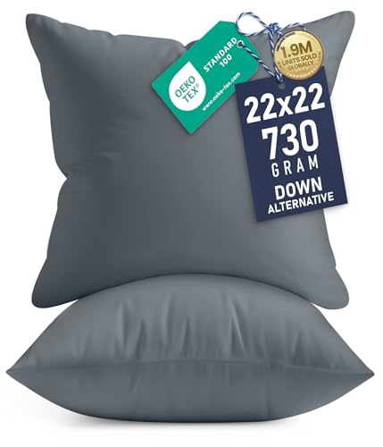 Image of Utopia Bedding 22x22 Pillow Inserts, Set of 2, Grey - Indoor Decorative Throw Pillows for Bed, Sofa & Couch - Soft, Supportive & Fluffy Cushion Inserts
