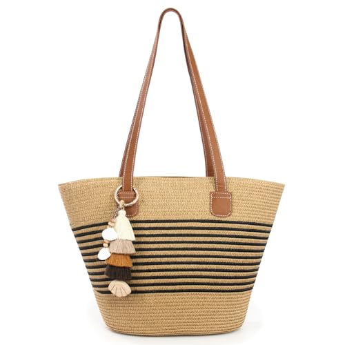 RUNROLE Tassel Charm Raffia Tote