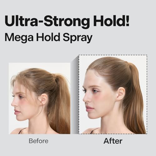 Image of DASHU Mega Hold Super Hair Spray 8.45 fl oz - Ultra-Strong Fixation, Hairspray for Women & Men, Dryness Prevention, Natural Finish, Easy Wash-Out
