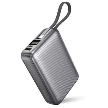 Basike Power Bank, Carregador Portátil 20000mAh 45W, 3-Saídas com Cabo USB-C Integrado, Bateria Externa de Carregamento Rápido PPS/PD/QC para iPhone Séries 16/15/14/13, Samsung S25/24/23/22/21 (Cinza)