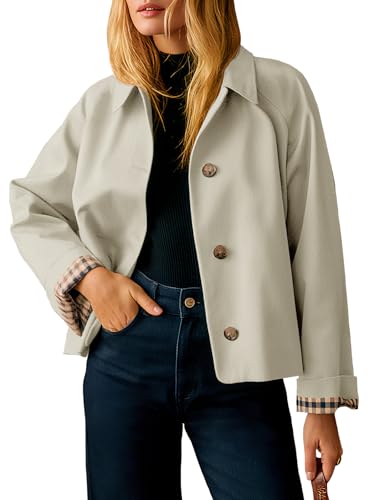 Tankaneo Womens Cropped Trench Coat Lightweight Single Breasted Jacket Fall Windbreaker Fashion Outerwear