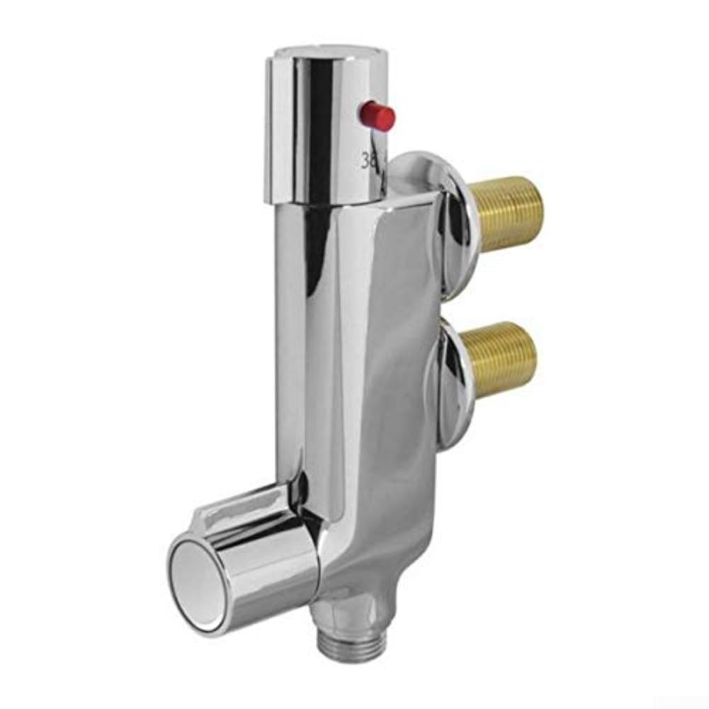 Válvula mezcladora termostática de latón para ducha, entrada/salida G de 2 pulgadas, grifo de control de temperatura con acabado cromado para baño, RV, cámper, color plateado